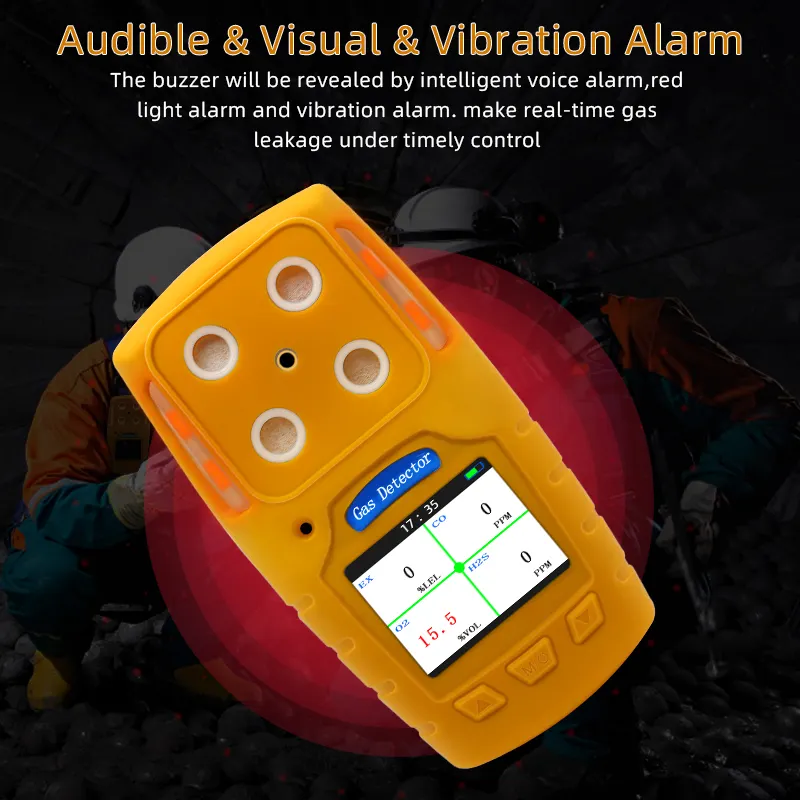 Safewill Portable 4 en 1 Détecteur d'alarme de gaz toxique CO H2S O2 LEL Moniteur d'oxygène Détecteur de gaz Testeur de qualité de l'air portable