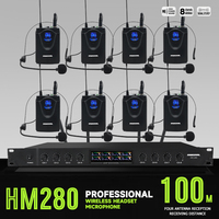 HM280 Système de microphone de conférence sans fil à 8 canaux 1 à 8 conférencier casque sans fil micro cardioïde motif polaire matériau métallique
