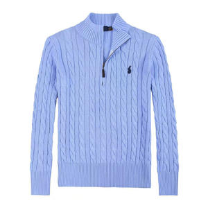 Pull-over en coton de luxe décontracté brodé à col zippé pour homme, style <span class=keywords><strong>polo</strong></span> tricoté personnalisé RL Ralphes Laurenes, pour hommes - Product Image 1