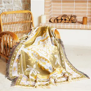 100% Cotton Beautiful Design Throw Blanket boho Picnic Rug Custom Woven Blanket