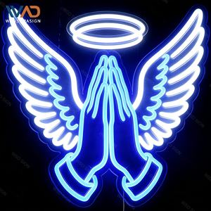 Lampe néon LED mains en prière spirituelle, enseigne murale 3D en acrylique, décoration religieuse pour salon, autel, cadeau de méditation - Product Image 3