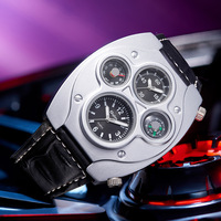 OULM 9155 Erkek Stili Benzersiz Marka Quartz Mekanizmalı Kol Saati Büyük Kadran Deri Kayışlı Pusulalı Lüks Erkek Saatleri Montres Reloj