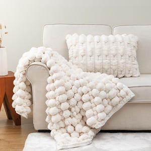 Tốt Nhất Cuối Cùng Deluxe Thêm Ấm Cúng Mềm Nhất Kem Trắng Jacquard Căng Thỏ Lông Spandex Ruched <span class=keywords><strong>Faux</strong></span> Lông Ném Chăn - Product Image 5