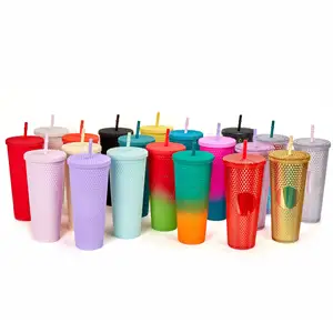 Hot Populaire Groothandel 24Oz Kleurrijke Herbruikbare Bulk Tumbler Cup Plastic Dubbele Wand Bezaaid Tumbler