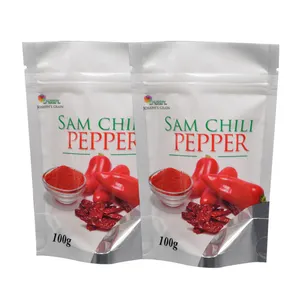 Custom Printing Food Grade Zipper Lock Stand Up Pouch Plastic Packaging For Dried Pepper Bag With Window And Easy Tears