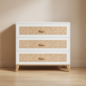 Commode et table à langer pour bébé avec 3 tiroirs en rotin et pieds solides, certifiée EN71 - Product Image 3