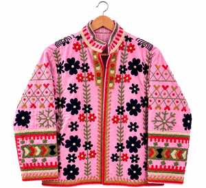 Premium Pink <b>Velvet</b> Handmade Bomber <b>Jacket</b> <b>Women</b> Ethnic Boho Quick Dry Breathable Winter Full Sleeve B2B Wholesale - Product Image 1