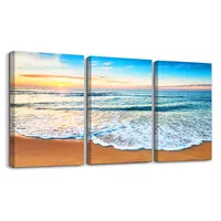 Blue Sea Sunset White Beach Picture Print Seascape Painting On Canvas