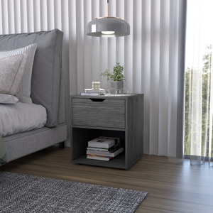 Elliott Nightstand Light Gray <b>Drawer</b> Open Shelf Bedside <b>Storage</b> - Product Image 1