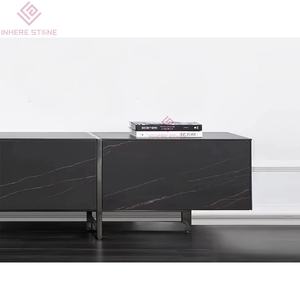 Sang trọng Nero MARQUINA đá cẩm thạch TV đứng cao cấp màu đen trắng tĩnh mạch đá giải trí giao diện điều khiển với tủ lưu trữ - Product Image 5