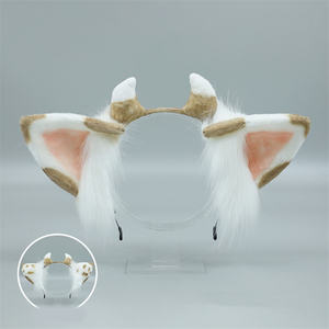 طوق رأس على شكل أذني البقر وقرون KC طوق رأس على شكل أذني حيوان من القطيفة - Product Image 4