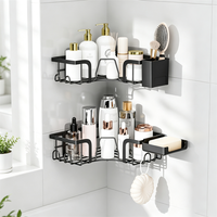 Étagère d'angle de salle de bain à 2 niveaux en acier au carbone triangulaire, support mural de douche antirouille sans perçage avec porte-savon et porte-épices, vente en gros OEM