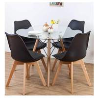 Ensemble de table à manger moderne 4 pièces en vente chaude, plateau en verre et 4 chaises, meubles complets pour la salle à manger de la cuisine pour la maison