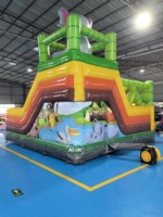 Château gonflable en PVC sur le thème de la jungle avec toboggan - 5x5m Aventure animale pour enfants Maison de rebond avec certification CE