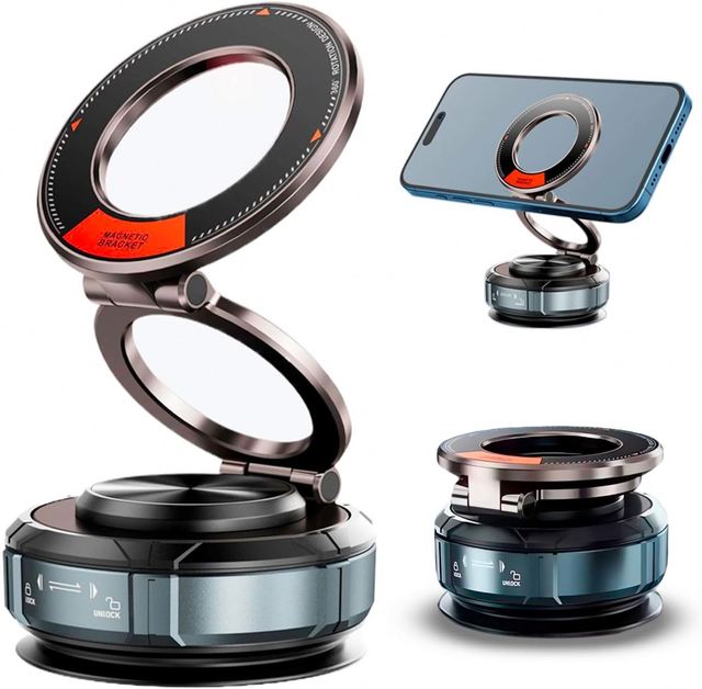 Upgraded Suction Cup Phone Mount 360° Zinc Alloy Phone Stand Vacuum Magnetic Car Holder for iPhone 17 16 15 14 13 12 Android