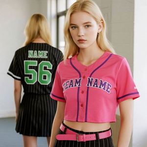Custom Unisex Crop Top Shirt Cheerleading Uniform <b>Mesh</b> Button Printed Full Sublimation Pinstripe Baseball Plus Size - Product Image 2