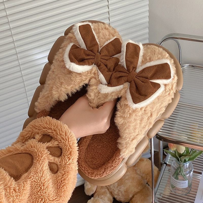 House EVA Slippers Women Winter Cotton Slippers Thick Bow Home Slippers Wholesale