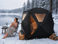 Tente de sauna mobile portable isolée en tissu Oxford carré pour l'extérieur, avec logo personnalisé Warmfire OEM, pour la plage et les événements