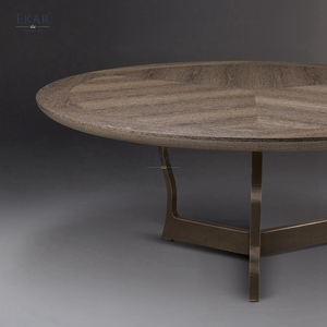 Table à manger <span class=keywords><strong>de</strong></span> luxe italienne moderne, plateau rond en placage <span class=keywords><strong>de</strong></span> bois, bureau <span class=keywords><strong>de</strong></span> cuisine avec pieds en métal sculptés pour projet <span class=keywords><strong>de</strong></span> villa - Product Image 6