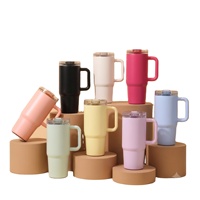 Gobelet durable multicolore avec couvercle à paille, en acier inoxydable 304, avec poignée, anti-fuite, pour voiture, voyage et camping
