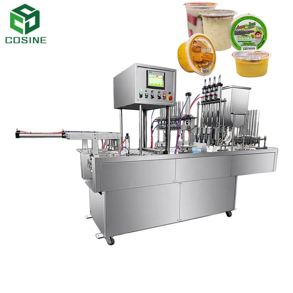 COSINE Otomatis 4 Oz Cangkir Plastik Kertas Mengisi dan Menyegel Mesin untuk Saus Soda Jus Air Jelly Yogurt Lini Produksi