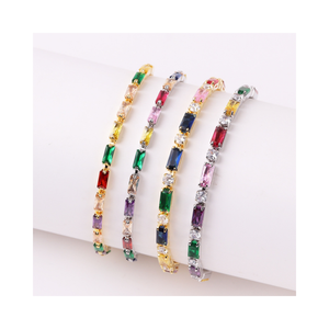 Pulsera DE TENIS CZ multicolor, Baguette de corte esmeralda clásico, pulseras ajustables deslizantes de Zirconia cúbica redonda para mujer - Product Image 1