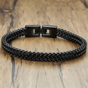 Bracelets chaîne vintage en maille pour homme, en acier inoxydable plaqué argent, or et noir, étanches et inaltérables, bijoux de mode - Product Image 6