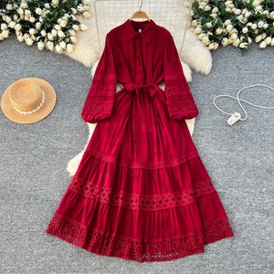 Nouvelle Robe Longue Élégante et Stylée pour Femme avec Dentelle Ajourée et Patchwork, Collection Printemps - Product Image 1