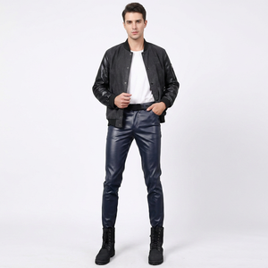 Pantalon en similicuir pour homme GRATO, coupe slim, design élégant à cinq poches, jambe droite classique, confortable et durable - Product Image 1