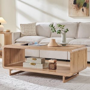 Mesa de Centro Moderna de Madera SENYU con Estante de Almacenamiento, 48x23x19 Pulgadas, Acabado Natural, Muebles para Sala de Estar - Product Image 3
