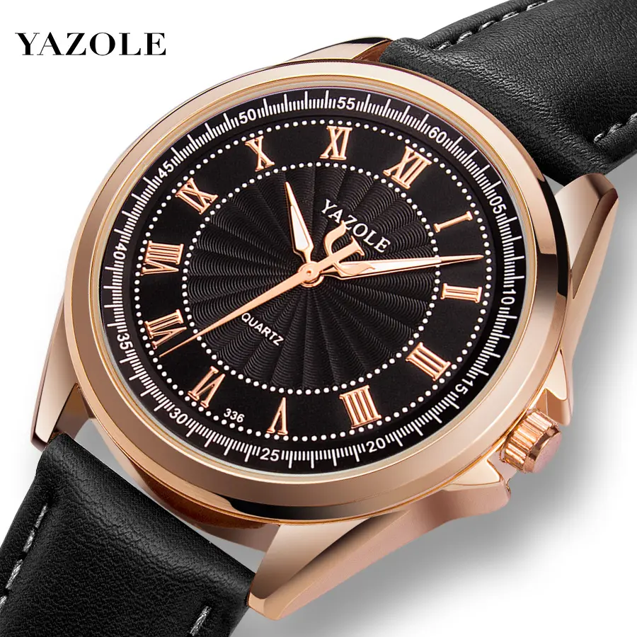 Лидер продаж, брендовые кварцевые часы YAZOLE с кожаным ремешком, Римский циферблат, Классические повседневные наручные часы, светящиеся наручные часы для мужчин