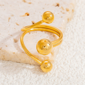 Stainless Steel 18k Gold Planet Open <b>Ring</b> For Women Geometric Ball Design Fashion Jewelry Gift - Product Image 3