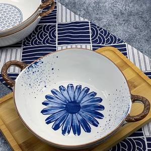 Cuencos de comida de porcelana con doble asa de 7,5 pulgadas, vajilla para el hogar, vajilla de cerámica Retro sencilla, cuenco para Cocina - Product Image 3