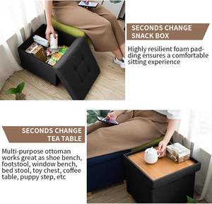 Reposapiés otomano de almacenamiento plegable y cubo de asiento con pies de madera y taburetes de pie con <span class=keywords><strong>tapa</strong></span> y otomanos con patas - Product Image 4