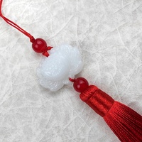 Doppelseitiger weißer Jade-Anhänger mit flachem Lotus und Quaste, handgefertigter Fächer-Charm, Laterne, antikes Kostüm, Hanfu-Taillenanhänger im chinesischen Stil