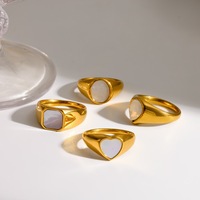 Bague en acier inoxydable 304 de la série Shell Sheet, design classique, plaqué or 18 carats, pierre en zircon, pour occasions spéciales