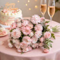 Bunga Daisy Krisan Kering Putih Pink Buatan Tangan, Rangkaian Bunga Abadi untuk Pernikahan Hari Valentine