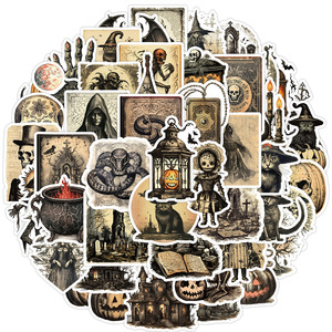 50 pièces Vintage horreur Halloween Graffiti autocollants pour ordinateur portable bagages décor mode <span class=keywords><strong>diable</strong></span> sorcière autocollant - Product Image 1
