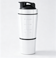 Gobelet mélangeur de protéines en acier inoxydable 304, design à double compartiment 591+200 ml, avec échelle graduée, bouteille d'eau portable pour le sport