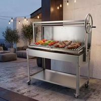 Grand barbecue carré au charbon de bois pour activités de plein air de style américain, pique-nique, jardin, fumoir décalé avec revêtement en fer pulvérisé