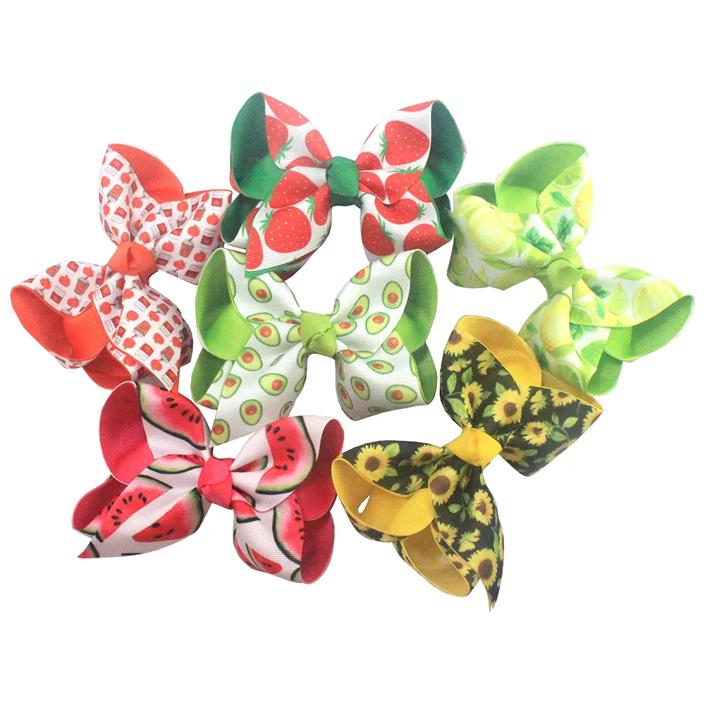 2021 Spring New Printed hair bows 2-inch width Grosgrain ribbon 4.5 inch bows for Kids