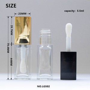 PETG 5.5 ml carré Big <span class=keywords><strong>Deo</strong></span> Foot or noir logo personnalisé vide en plastique transparent grand pinceau plat Tubes de brillant à lèvres Tubes d'huile à lèvres - Product Image 6
