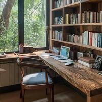 Bureau d'angle en bois massif réglable et portable, intégré à une bibliothèque, pour les bureaux modernes à domicile