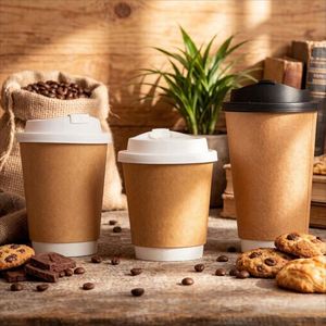 Gobelet écologique jetable à double paroi en papier kraft 90 mm, capacité 8-16 oz, logo personnalisé imprimé pour café, vin, boissons gazeuses - Product Image 4