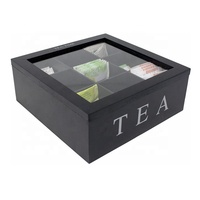 Boîte de rangement en bois pour le thé avec 9 compartiments et fenêtre en verre