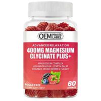 Gummies de glycinate de magnésium Plus+ à marque privée, formule et saveur personnalisées, 60 unités, fabricant OEM, faible MOQ