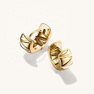 Milskye diseñador inspirado pendientes chunky <span class=keywords><strong>PYRA</strong></span> 14K oro plata esterlina 925 aros huggie - Product Image 3