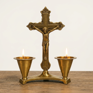 Brass Crucifix Dual <b>Candle</b> Holders Art Deco Design Eco-Friendly Christian Altar Decor Holy Cross <b>Candle</b> Stand <b>Prayer</b> Room Church - Product Image 1