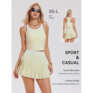 Ensemble jupe de tennis deux pièces pour femme, taille haute, plissée avec poches, tenue sportive athlétique, printemps-été, tissu côtelé - Product Image 6