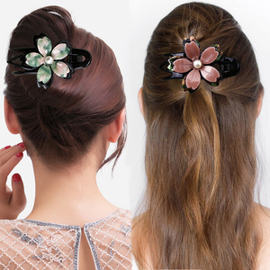 Forcina a tre denti con morsetto a becco d'anatra con disegno floreale acido acetico da donna puro fatto a mano elegante testa t - Product Image 2